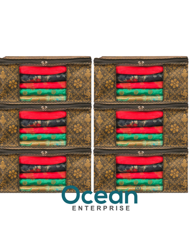Floral Saree Storage Bags (Pack of 6) BROWN GOLD PRINT