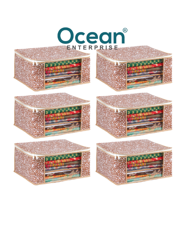 Floral Saree Storage Bags (Pack of 6) CHIKU