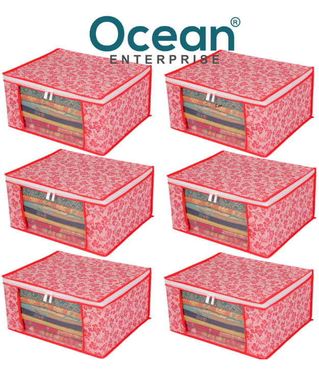 Floral Saree Storage Bags (Pack of 6) PINK AND WHITE